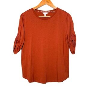 Time and Tru Burnt Orange 1/4 Elastic Sleeve Top Blouse Womens‎ Size XXL (20)